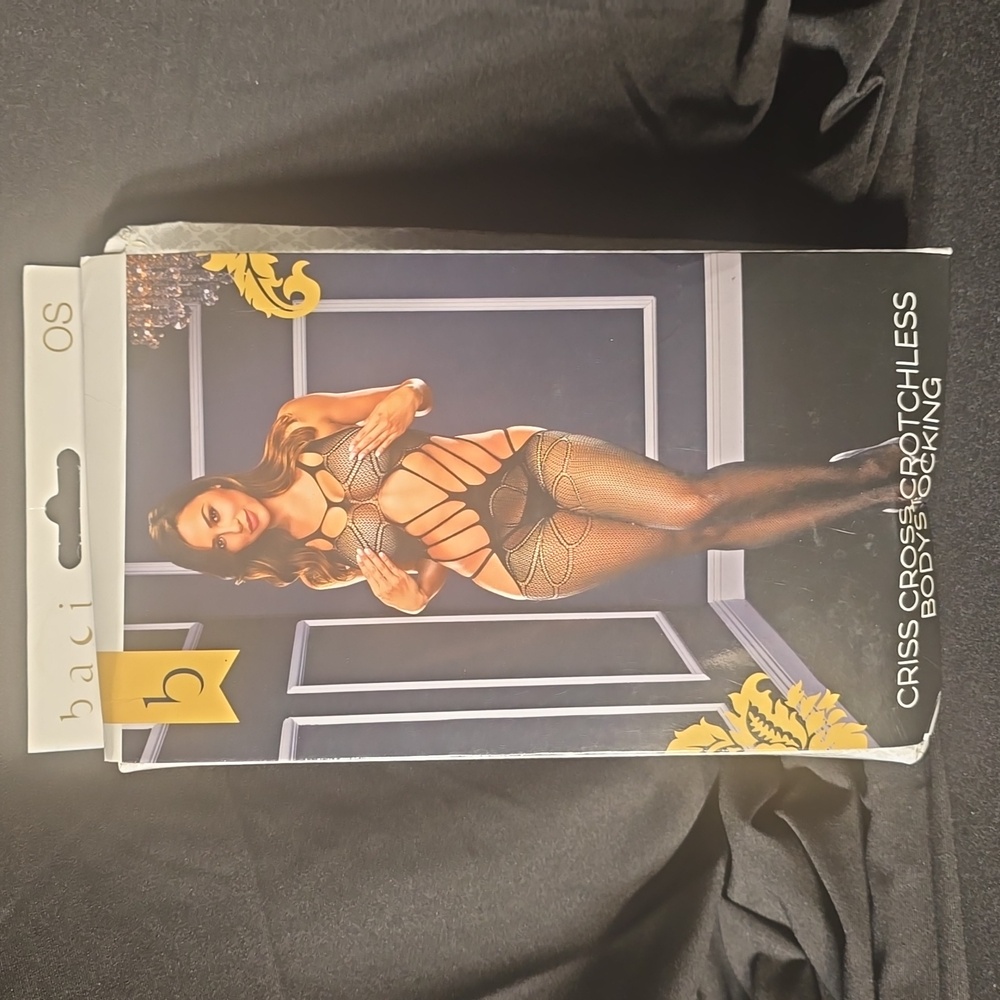 BACI CRISS CROSS BLACK CROTCHLESS BODYSTOCKING-Size: OS